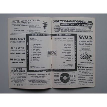 FULHAM v HUDDERSFIELD TOWN League Cup 5th Round 29/11/1967