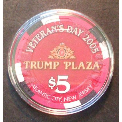 (1) $5. TRUMP Plaza CASINO CHIP - We Salute Our Troops - Limited Edition - Cap