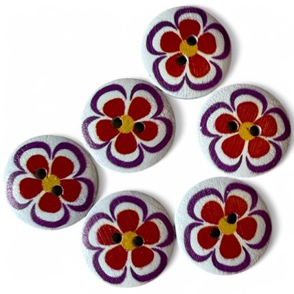 6 Pack 20mm Wooden Floral Buttons Flower Sewing Cardigan 2 Hole Crafts