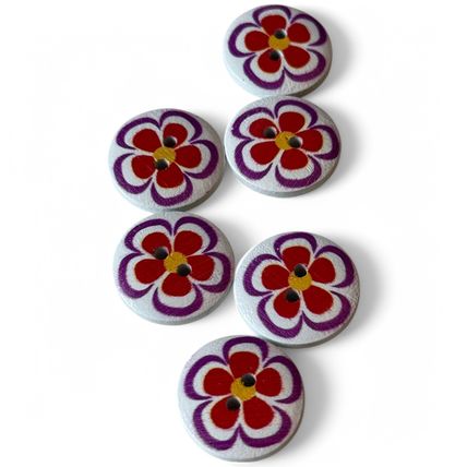 6 Pack 20mm Wooden Floral Buttons Flower Sewing Cardigan 2 Hole Crafts