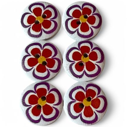 6 Pack 20mm Wooden Floral Buttons Flower Sewing Cardigan 2 Hole Crafts
