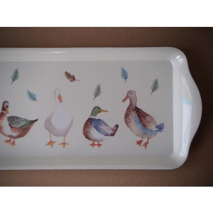 Decorative Sandwich Tray/Serving Tray, White, Ducks, Melamine, Very Good Cond.