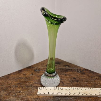 Mid Century Green Swedish Aseda Glasbruk Glass Vase