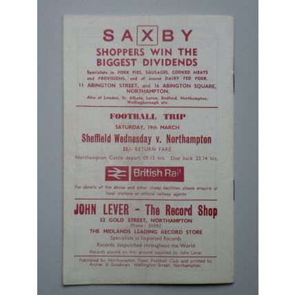 NORTHAMPTON TOWN v NOTTINGHAM FOREST Div1 12/03/1966