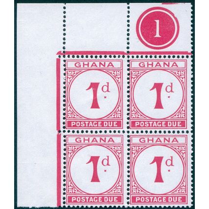 Ghana 1958 1d carmine Damaged ornament Postage Due SGD14var MNH block x4