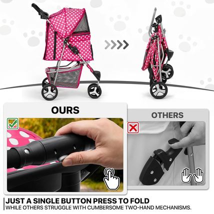 Monibloom 3 Wheels Pet Dog Cat Stroller for Small Medium Dogs Cats, Foldable Jog