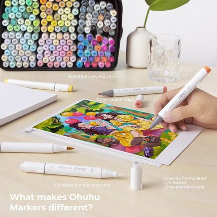 Ohuhu Alcohol Brush Markers 168-Color Art Marker Set Double Tipped Alcohol-Based