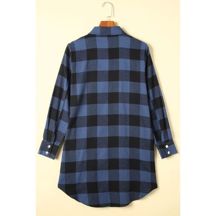 Blue Turn-down Collar Plaid Shirt Jacket