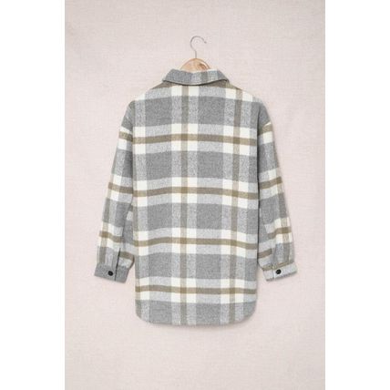 Brown Plaid Print Pocket Women Shacket
