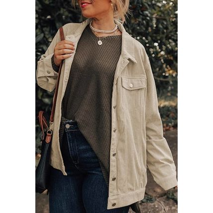 Khaki Plus Size Crochet Pattern Back Corduroy Jacket