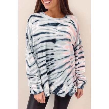 Sky Blue Tie-Dye Crewneck Long Sleeve Shift Pullover