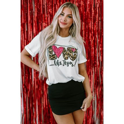White LOVE Like Jesus Graphic Crew Neck Tee