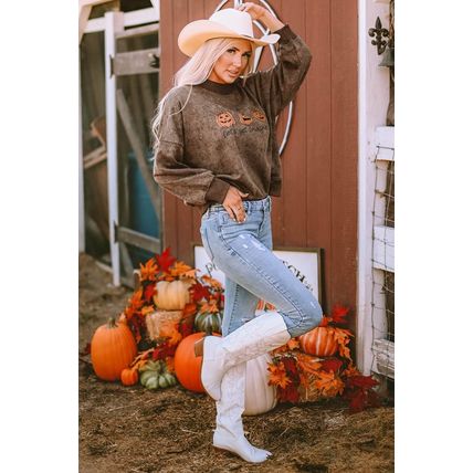Brown Let's Get Smashed Halloween Pumpkin Graphic Sweatshirt