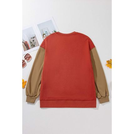 Gold Flame Two Tone Patchwork Drop Shoulder Pullover Sweatshirt