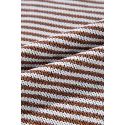 Brown Stripe Geometric Textured Drop Shoulder Sweater