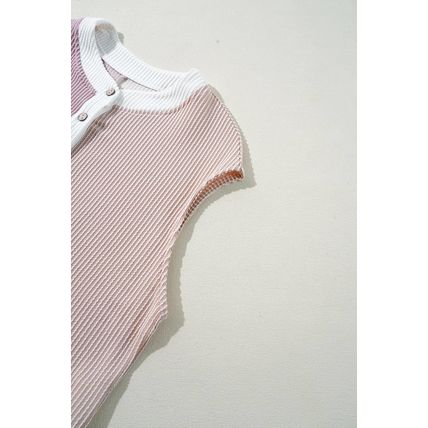 Parchment Color Block Corded Knit Buttoned Super Wide Leg Jumpsuit