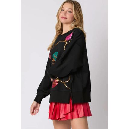 Black Bright Christmas Lights Sequined Oversized Sweatshirt