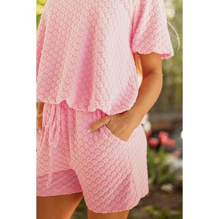 Coral Paradise Daisy Jacquard Textured Casual Short Set