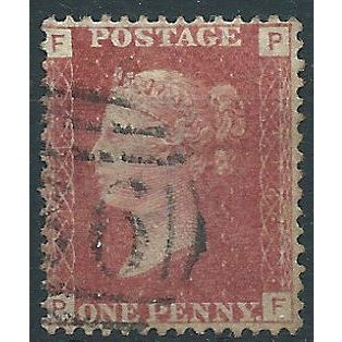 1858 SG43 1d Red Plate 114 Fine Used Check Letters "PF"