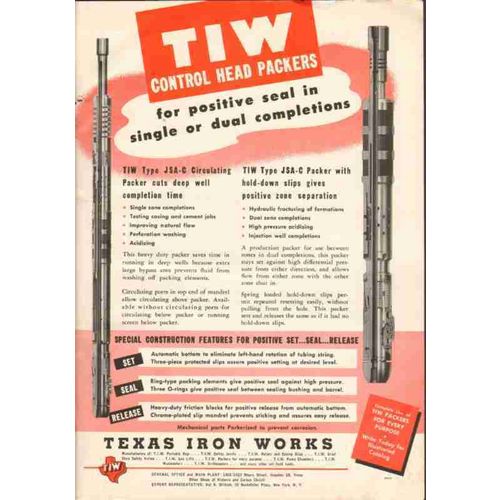 texas iron works 1951 oil gas drilling control head packer vintage ad
