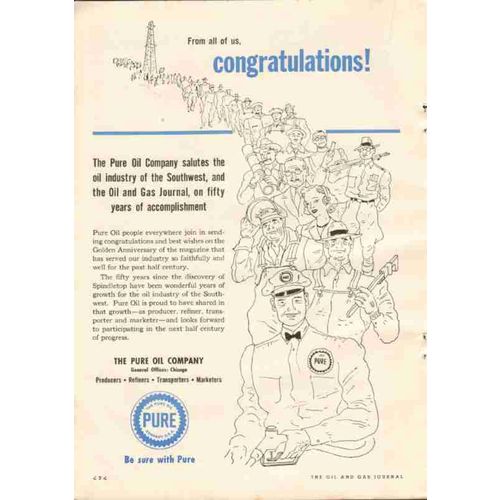 pure oil company 1951 spindletop petroleum gas oil vintage ad