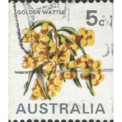 AUSTRALIA, FLOWER, Golden Wattle, white 1970, 5c, #2