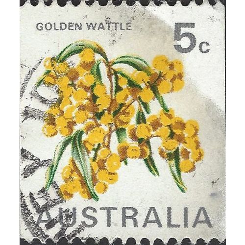 AUSTRALIA, FLOWER, Golden Wattle, white 1970, 5c, #3