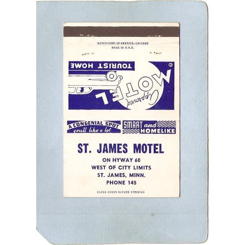 MN St James Matchcover St James Motel On Hyway 60 West Of City Limits Phon~355