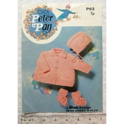 Vintage: Peter Pan P62, coat, bonnet, bootees, 3 ply