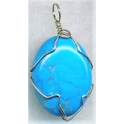 Blue Howlite Sterling Silver Wire Wrap Gemstone Pendant 28