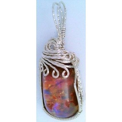 Australian Opal Sterling Silver Wire Wrap Gemstone Pendant 12