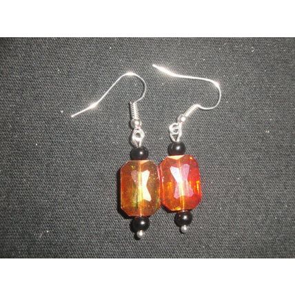 Delightful small emerald cut transparent orange crystal glass earrings