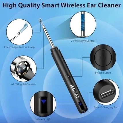 JEGOAT (S9)EAR WAX REMOVAL CAMERA EAR CLEANER WITH CAMERA EAR CLEANING KIT BLACK