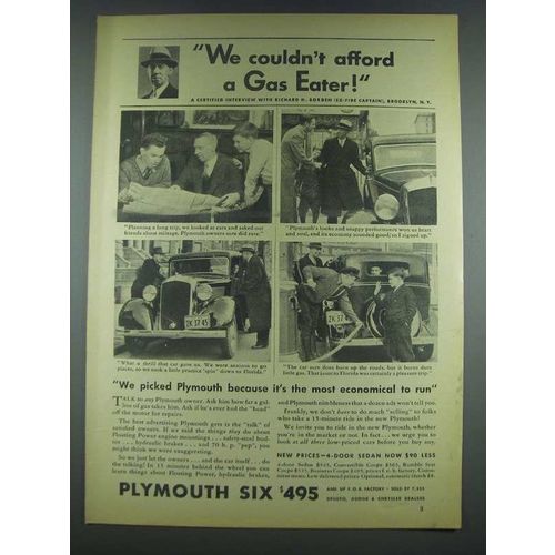 1933 Plymouth Car Ad - We Couldn't Afford a Gas Eater