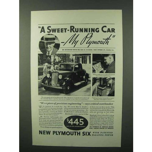 1933 Plymouth Cars Ad - A Sweet-Running Car