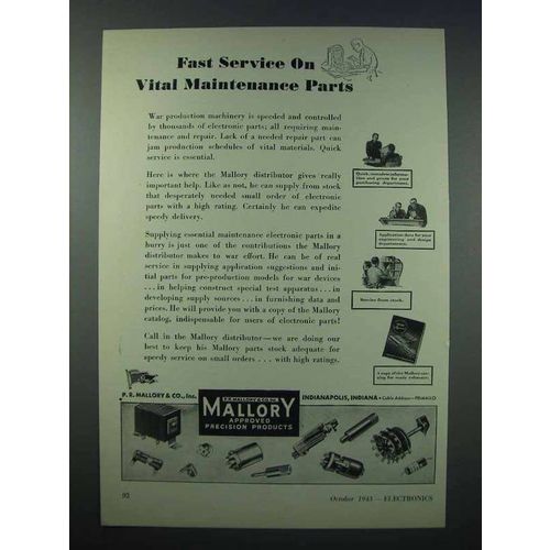 1943 Mallory Electronic Parts Ad - Vital Maintenance