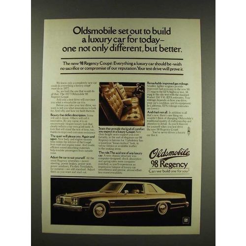 1977 Oldsmobile 98 Regency Coupe Car Ad - Luxury