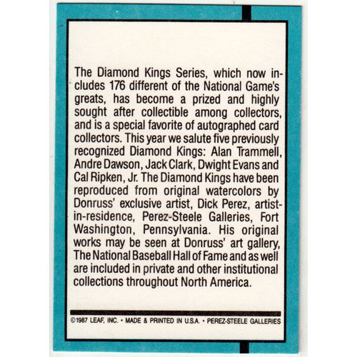 1988 Donruss Baseball Checklist unmarked card #27