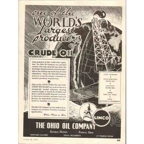 OHIO OIL COMPANY 1937 Linco Marathon world largest producer vintage ad