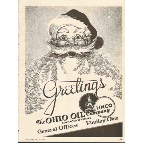 OHIO OIL COMPANY 1937 Linco Marathon Santa Claus greetings vintage ad