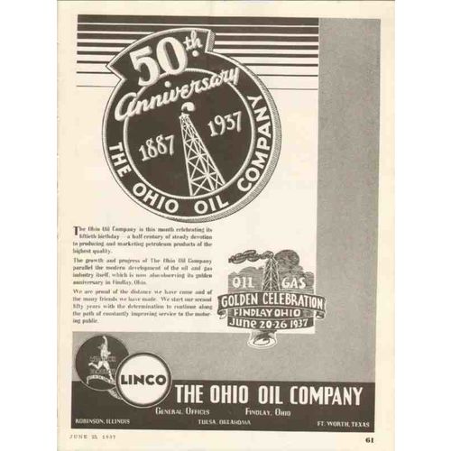 OHIO OIL COMPANY 1937 Linco Marathon 50th Anniversary vintage ad