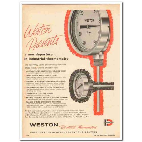 DAYSTROM INC 1959 Weston Presents industrial thermometry vintage ad