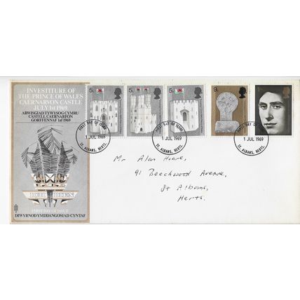 GB 1969 Prince Charles Investiture FDC St Albans pm various cover designs