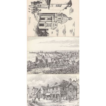 Penzance Market Town Lloyds Bank Harbour 3x Sketch Cornwall Postcard s