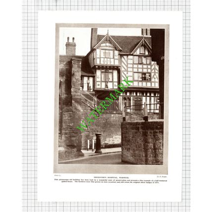 Warwick Castle Great Hall / Leicester's Hospital Warwick - 1920s Cutting / Print