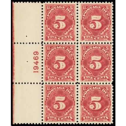 J64, Mint VF NH 5¢ Plate Block of Six SCV $250.00 * Stuart Katz