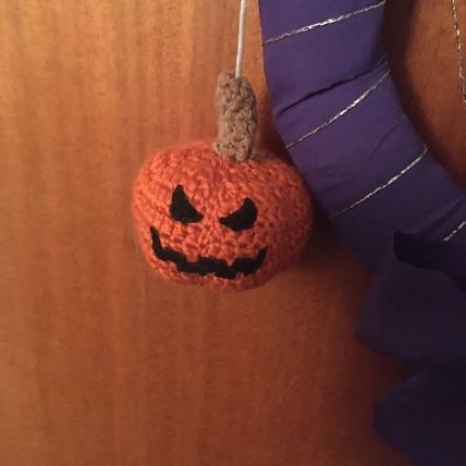 Halloween Door Wreath Crochet Pumpkin Ghost Hat & Spider Handmade
