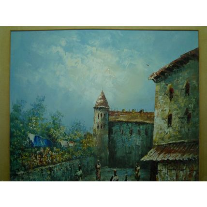 Vintage Impasto Oil Painting, Medieval Moorish Women Castle & Alley, 61 x 52 cm