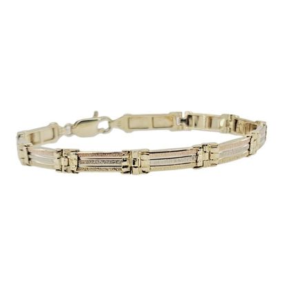 Fancy Link 7.5" Ladies Hand Bracelet Multi Tone Solid Real 14K Gold 12 Gr