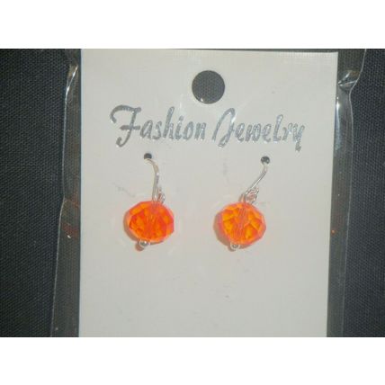 Single clear orange crystal glass earrings small adult or child 925 ear wire